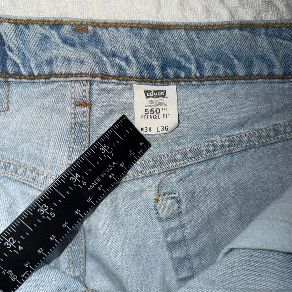 VTG 90s Levis 550 Relaxed Fit Distressed Jeans Mens 34x36 Light Wash Made in USA